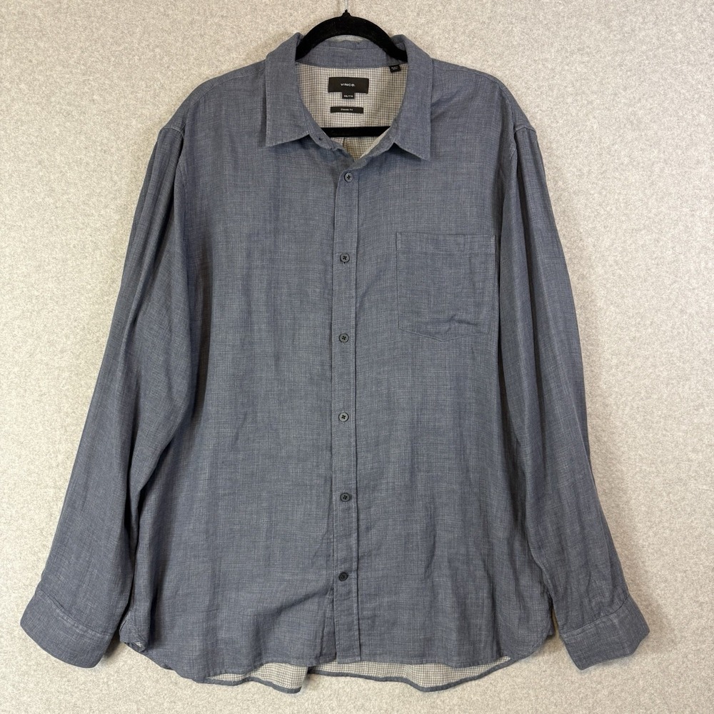 Vince Button Up Shirt Mens XXL Blue Classic Fit Long Sleeve Pocket Casual